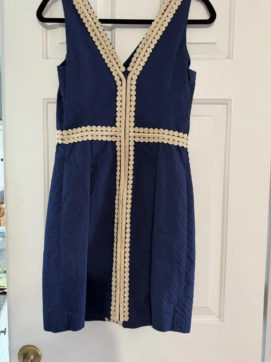Lilly Pulitzer Navy Mini Dress with Gold Trim - Picture 2 of 3